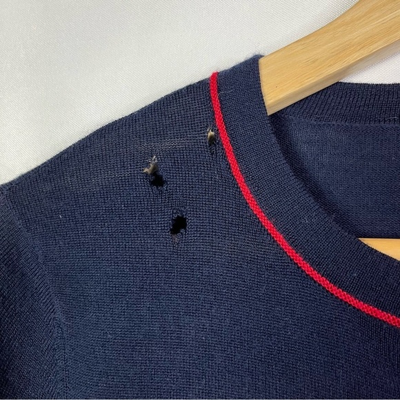 Brooks Brothers Navy Blue Red Trim Merino Wool Preppy Cardigan Sweater XS - Picture 5 of 5